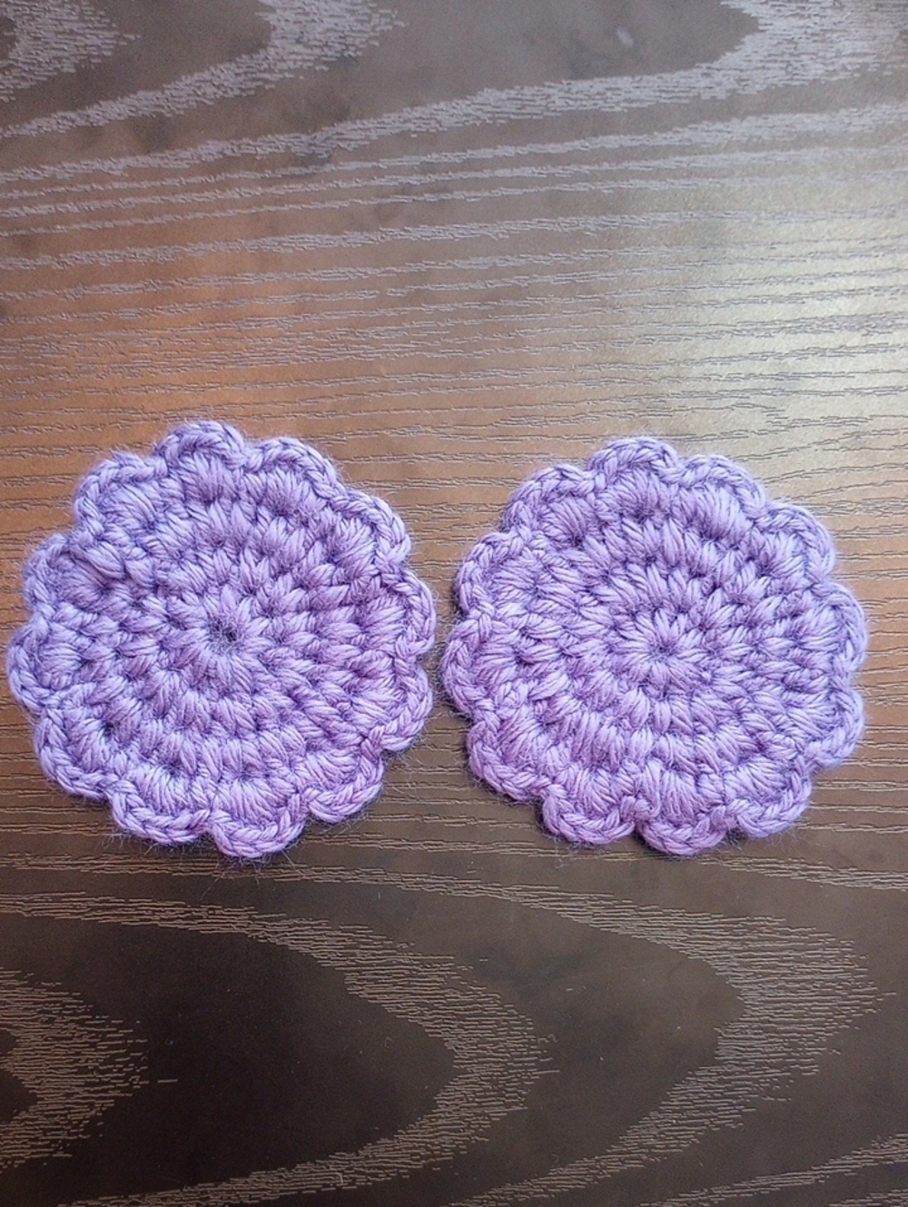 Handmade Crochet Purple Flower Scallop Home Car Coasters Set of 2
